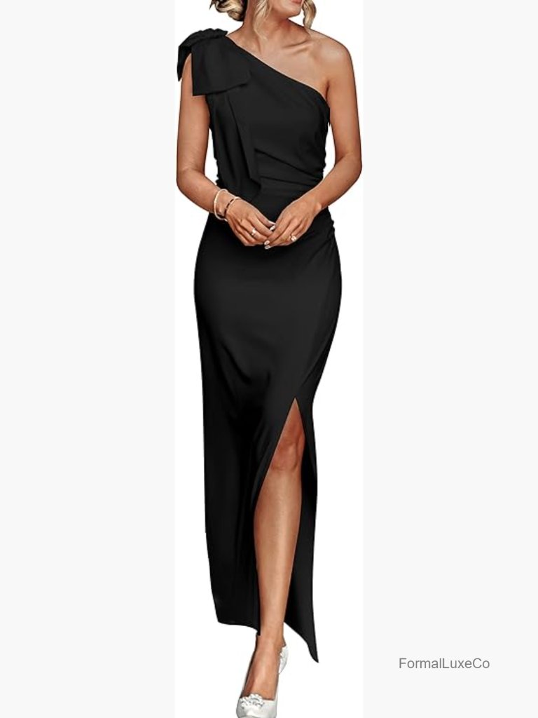 Women's One Shoulder Sleeveless Ruched Bodycon Maxi Dress With Slit - Party
